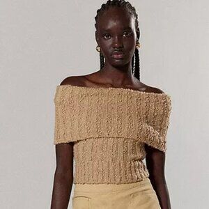 NWT UO Silence + Noise Starlett Foldover Tan Off the Shoulder Sweater